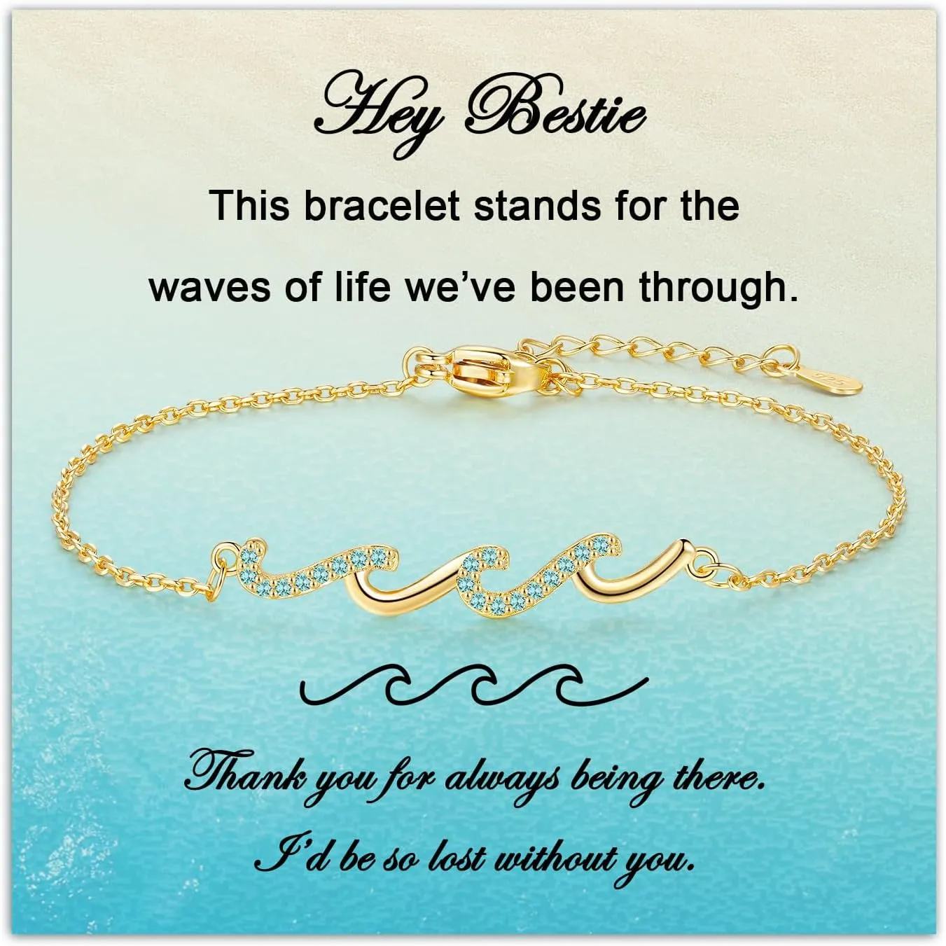 Gold Plated Bracelet for Women, Charm Cubic Zirconia Wave Bracelet for Sister Mom Bestie Wife, Meaningful Jewelry Gifts for Mother's Day Birthday Christmas