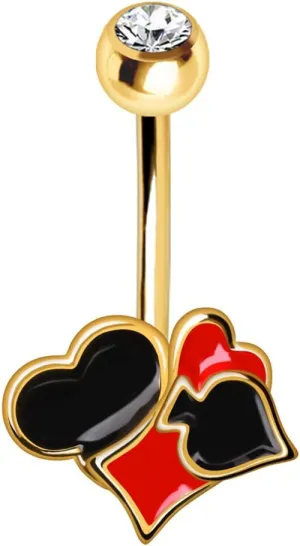 Gold Plated Playing Card Suits Navel Ring