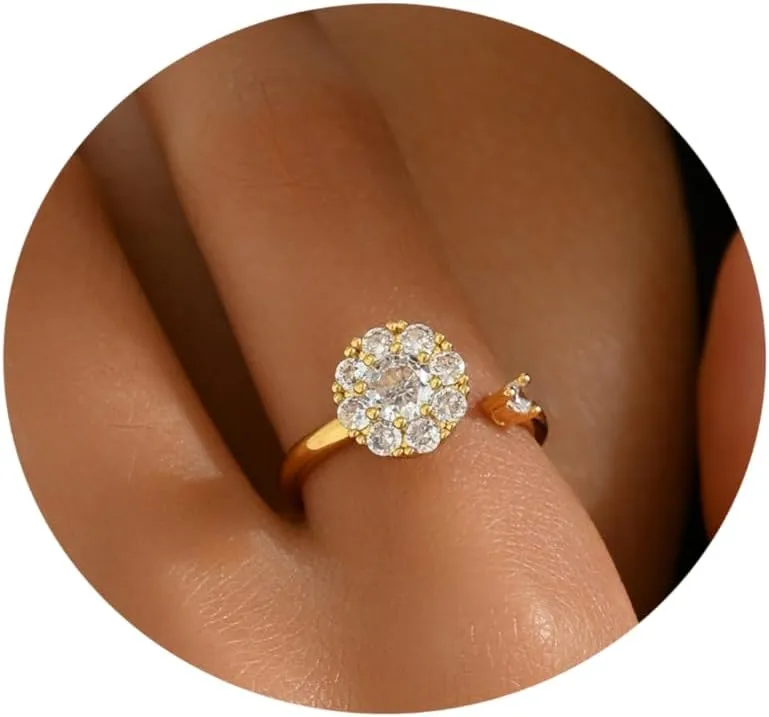 Gold Rings for Women Open Anti Anxiety Spinner Ring Adjustable Fidget Rings Evil Eye Flower Ring Jewelry
