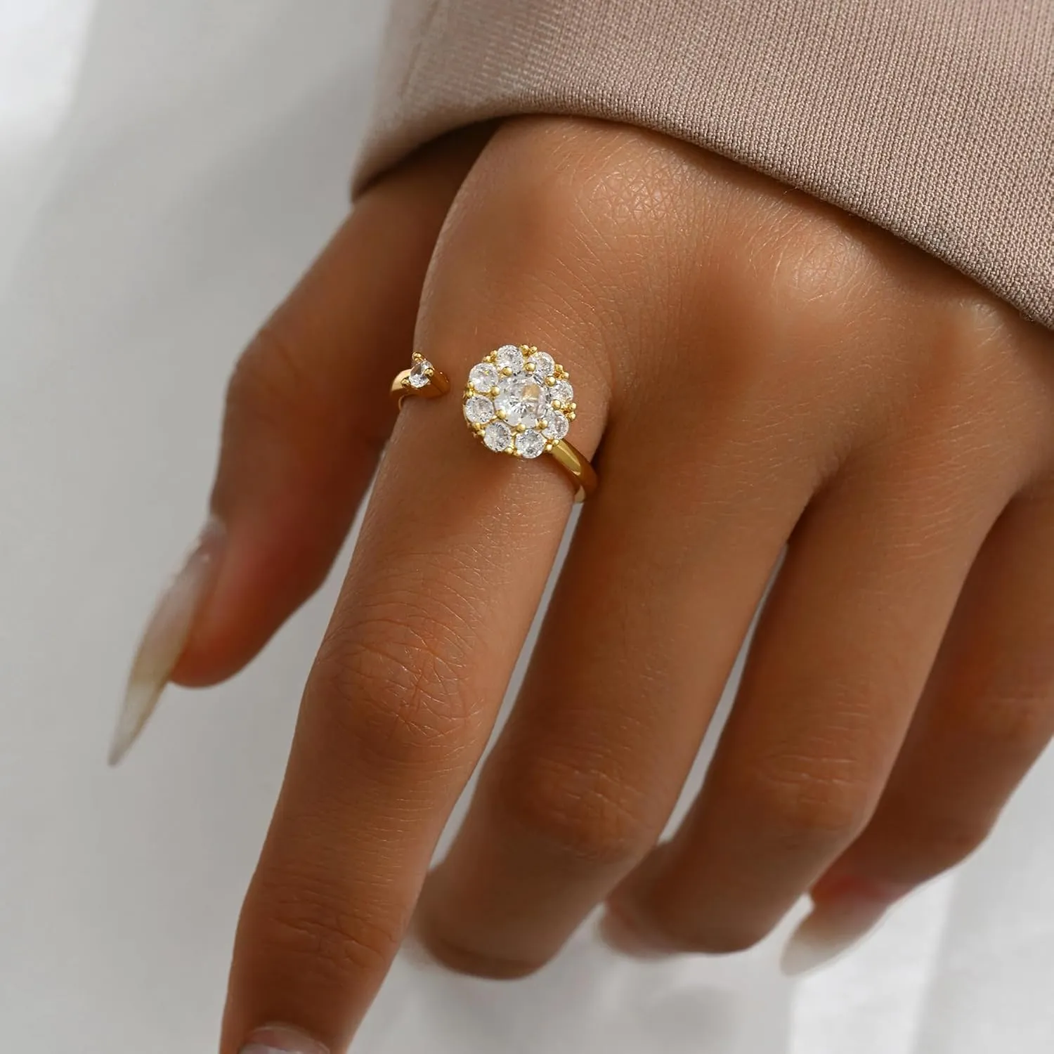 Gold Rings for Women Open Anti Anxiety Spinner Ring Adjustable Fidget Rings Evil Eye Flower Ring Jewelry