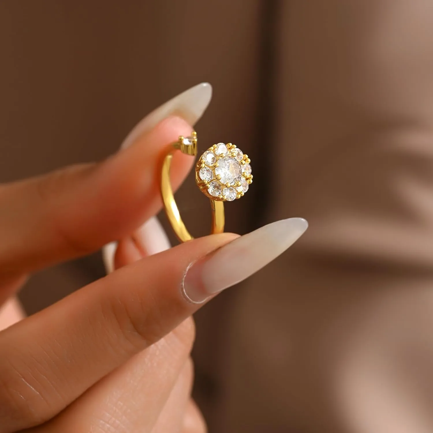 Gold Rings for Women Open Anti Anxiety Spinner Ring Adjustable Fidget Rings Evil Eye Flower Ring Jewelry