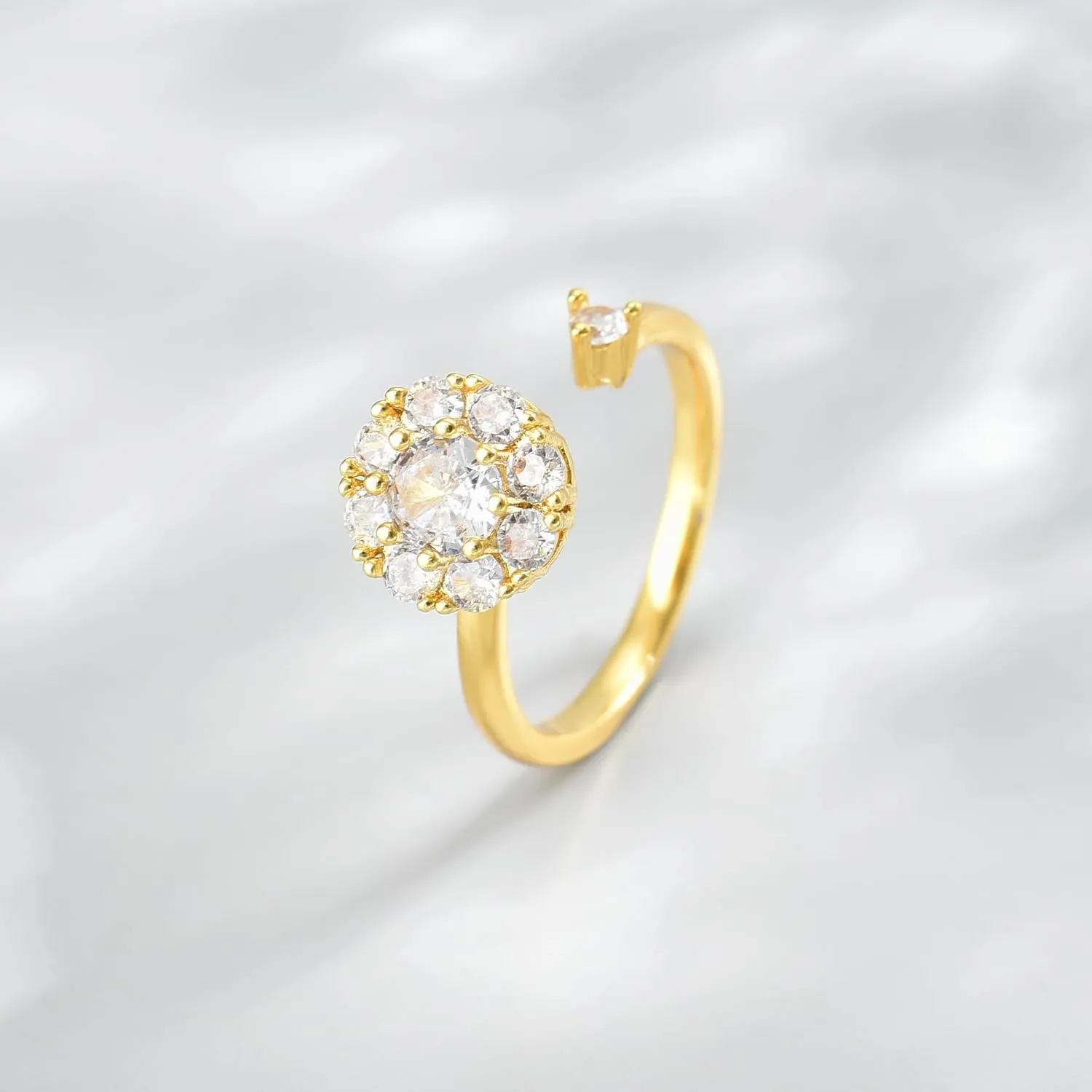 Gold Rings for Women Open Anti Anxiety Spinner Ring Adjustable Fidget Rings Evil Eye Flower Ring Jewelry