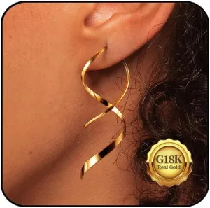 Gold/Silver Spiral Threader Earrings for Woman Trendy,18K Gold Plated/Silver Twisted Curved Dangle Drop Earrings Hypoallergenic, Long Pull Through Earrings Jewelry Gifts Non Tarnish