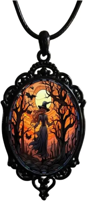 Gothic Bat Glass Pendant Necklace for Women Vintage Gothic Rope Chain Witch Bat Choker Dark Punk Style Necklace Victoria Emboss Necklaces Mystic Witch Jewelry Accessories