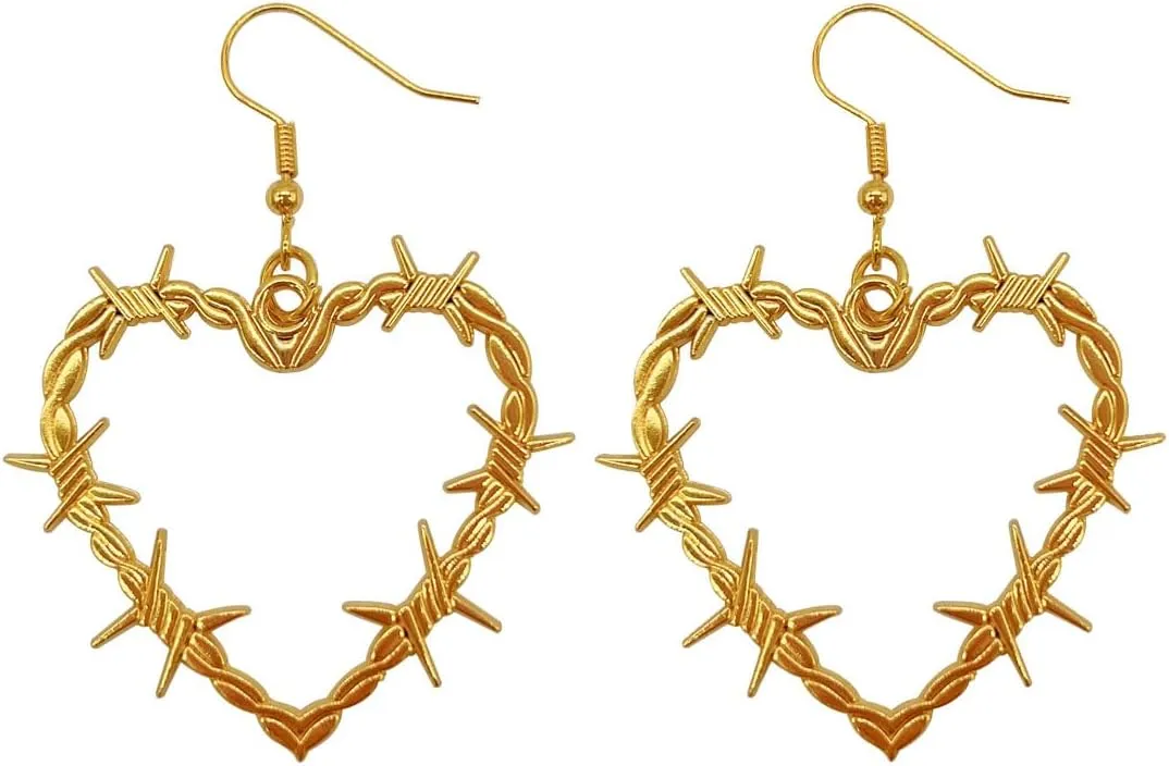 Gothic Heart Earrings for Men Women Punk Barbed Wire Thorn Earrings for Teen Girls Metal Mesh Dangle Drop Earrings Halloween Earrings for Men Boy