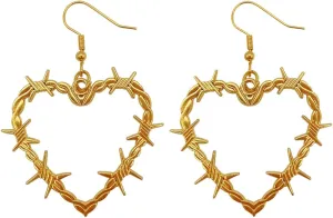 Gothic Heart Earrings for Men Women Punk Barbed Wire Thorn Earrings for Teen Girls Metal Mesh Dangle Drop Earrings Halloween Earrings for Men Boy