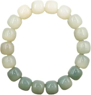 Gradual White Green Bodhi Root Bracelet Barrel Beaded Prayer Beads for Men Women Meditation Yoga