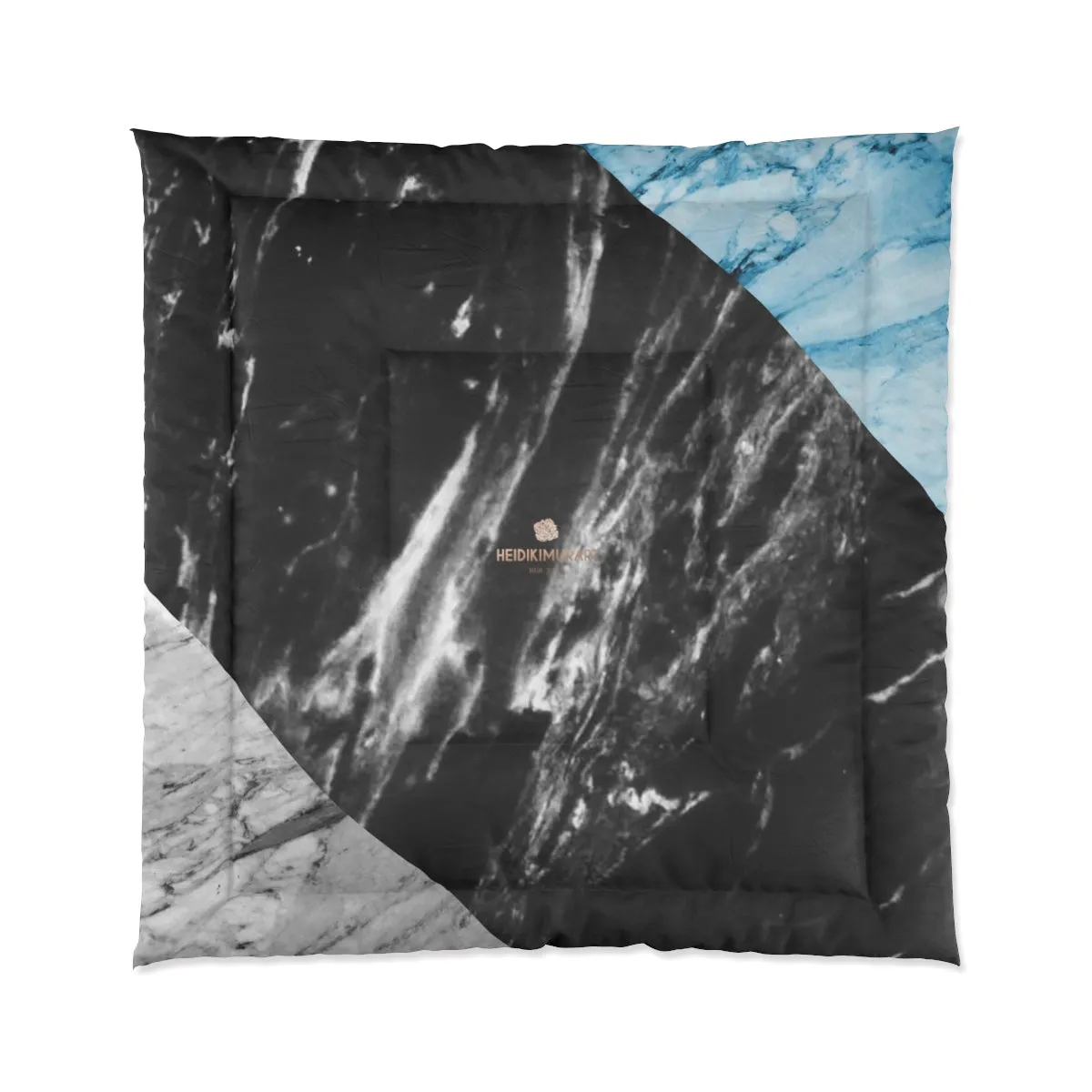 Gray Marble Comforter, Blue Marble Print Comforter For King/Queen/Full/Twin Bed-Printed in USA