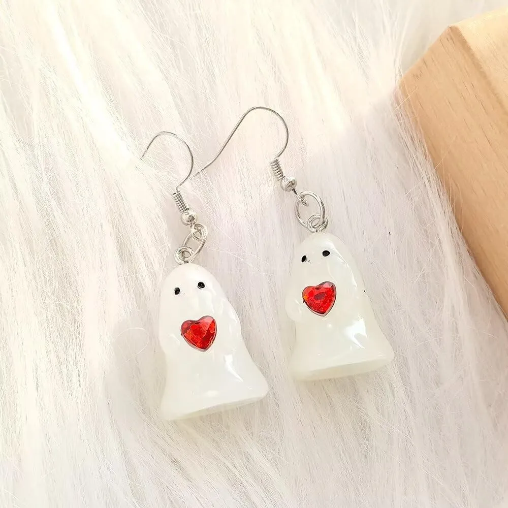 Halloween 3D Ghost Earrings Corn Earrings That Glows In The Night Spooky Charm for Women Gothic Halloween Party Holiday Accessories Costume Jewelry Gift