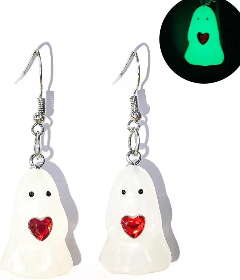 Halloween 3D Ghost Earrings Corn Earrings That Glows In The Night Spooky Charm for Women Gothic Halloween Party Holiday Accessories Costume Jewelry Gift
