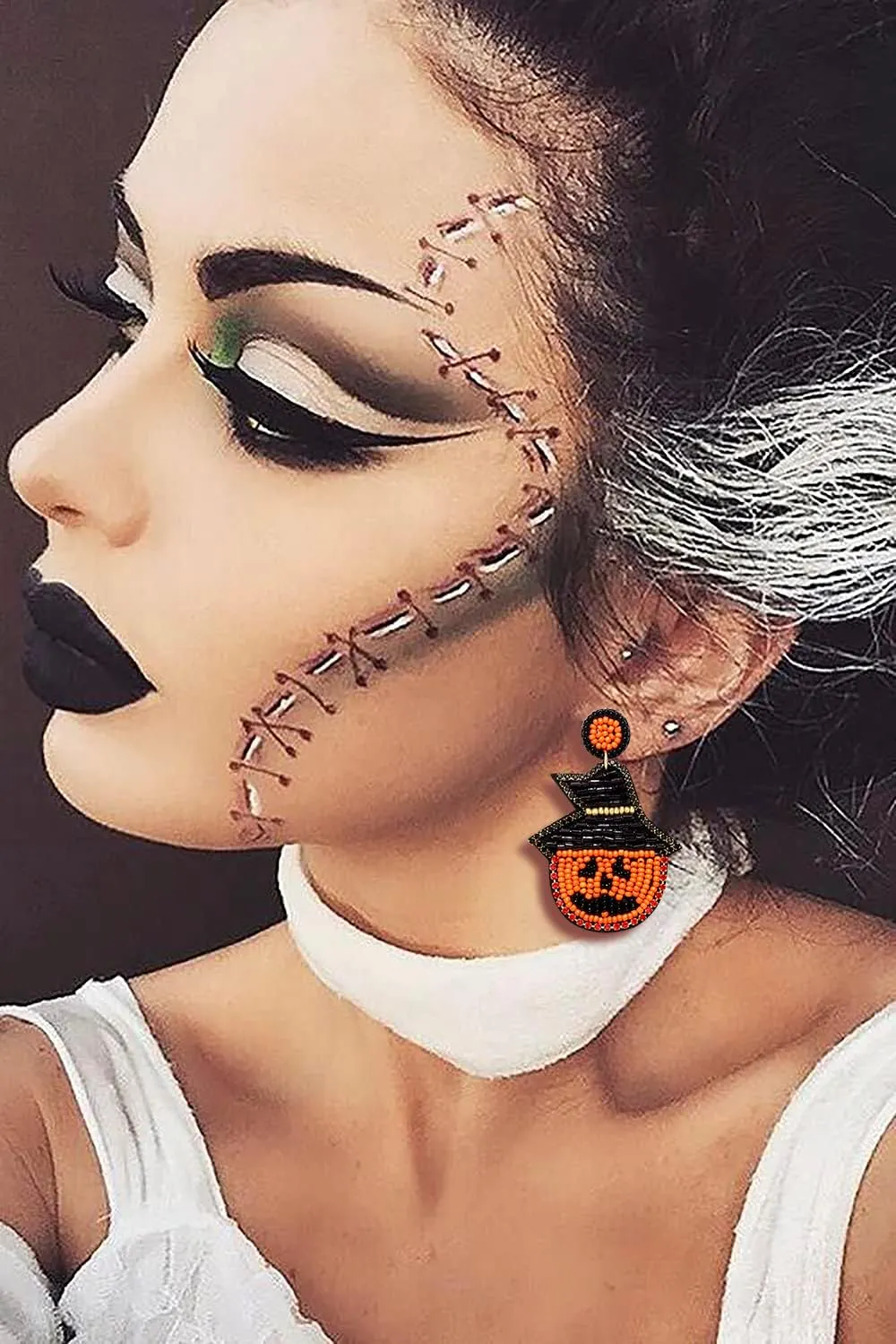 Halloween Earrings Beaded Ghost Candy Corn Dangle Earrings for Women Statement Bead Witch Hat Pumpkin Drop Earrings Halloween Jewelry Gifts Holiday Party Decor