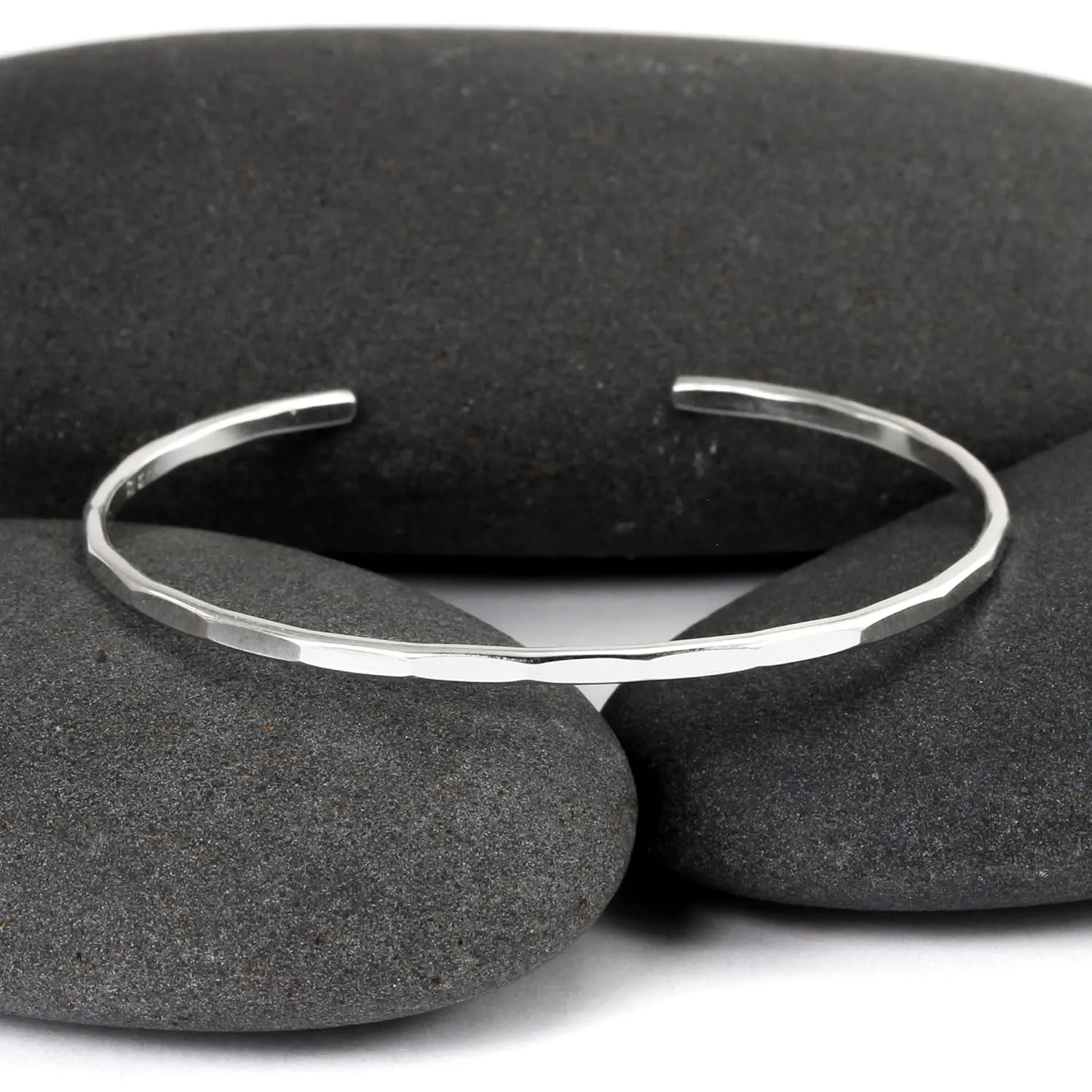 Hammered Signature Cuff in Solid Sterling Silver; Handmade and Hand Textured Bracelet for Women by Lotus Stone Jewelry (Small, Sterling Silver)