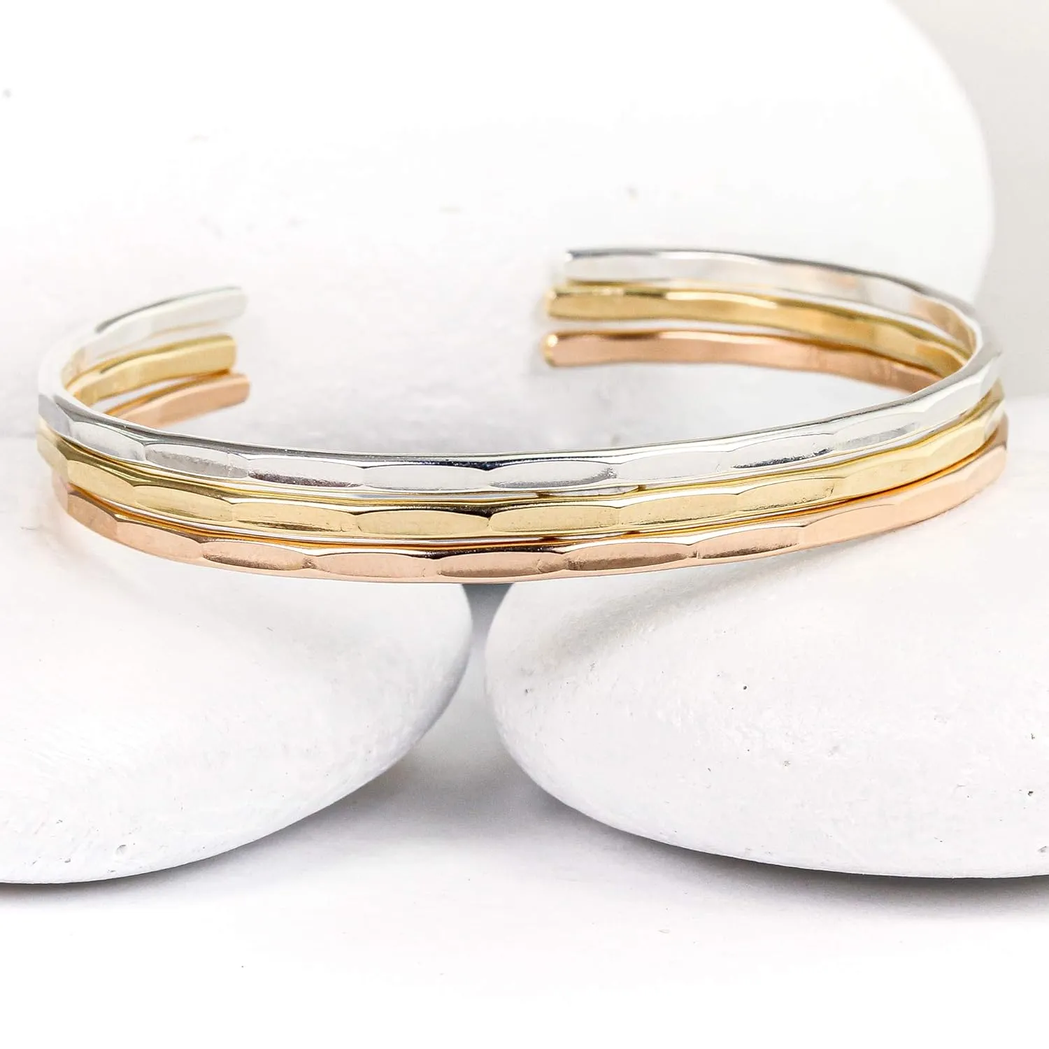 Hammered Signature Cuff in Solid Sterling Silver; Handmade and Hand Textured Bracelet for Women by Lotus Stone Jewelry (Small, Sterling Silver)