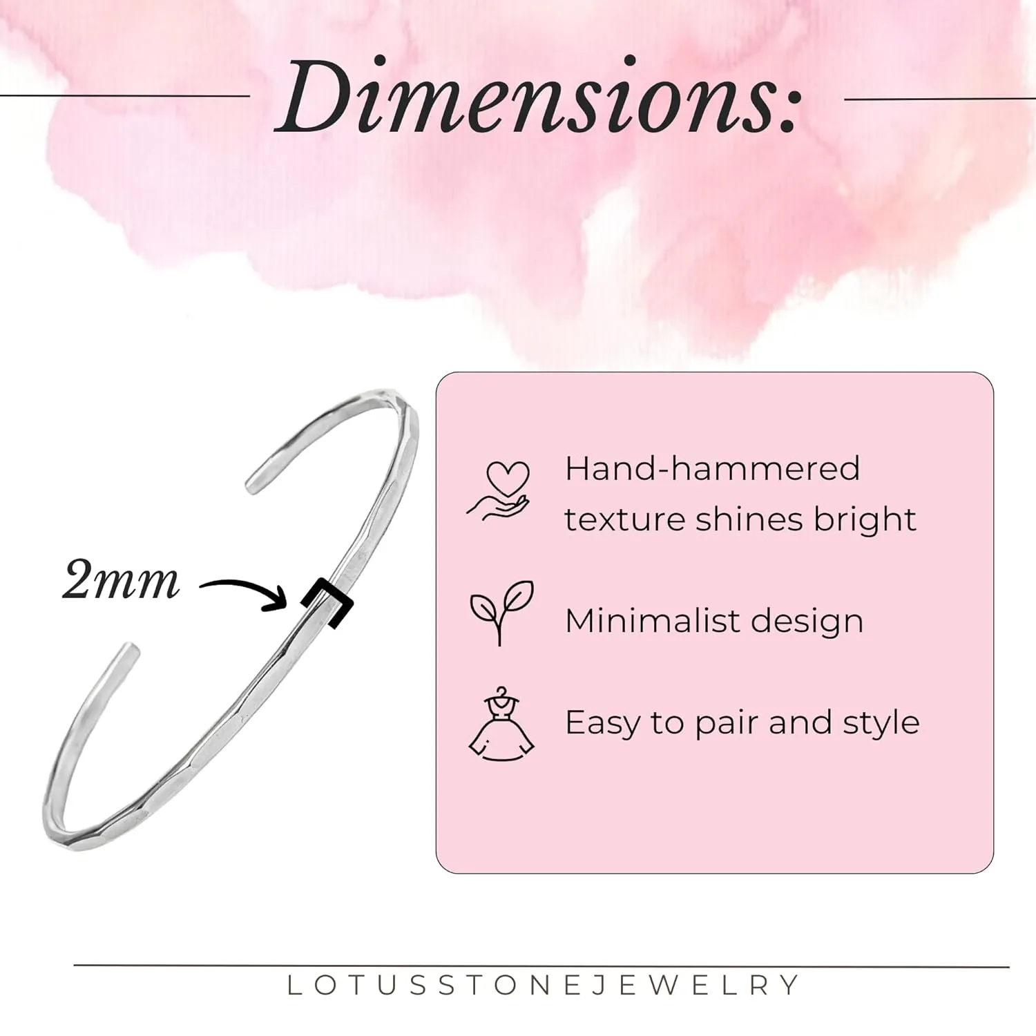 Hammered Signature Cuff in Solid Sterling Silver; Handmade and Hand Textured Bracelet for Women by Lotus Stone Jewelry (Small, Sterling Silver)