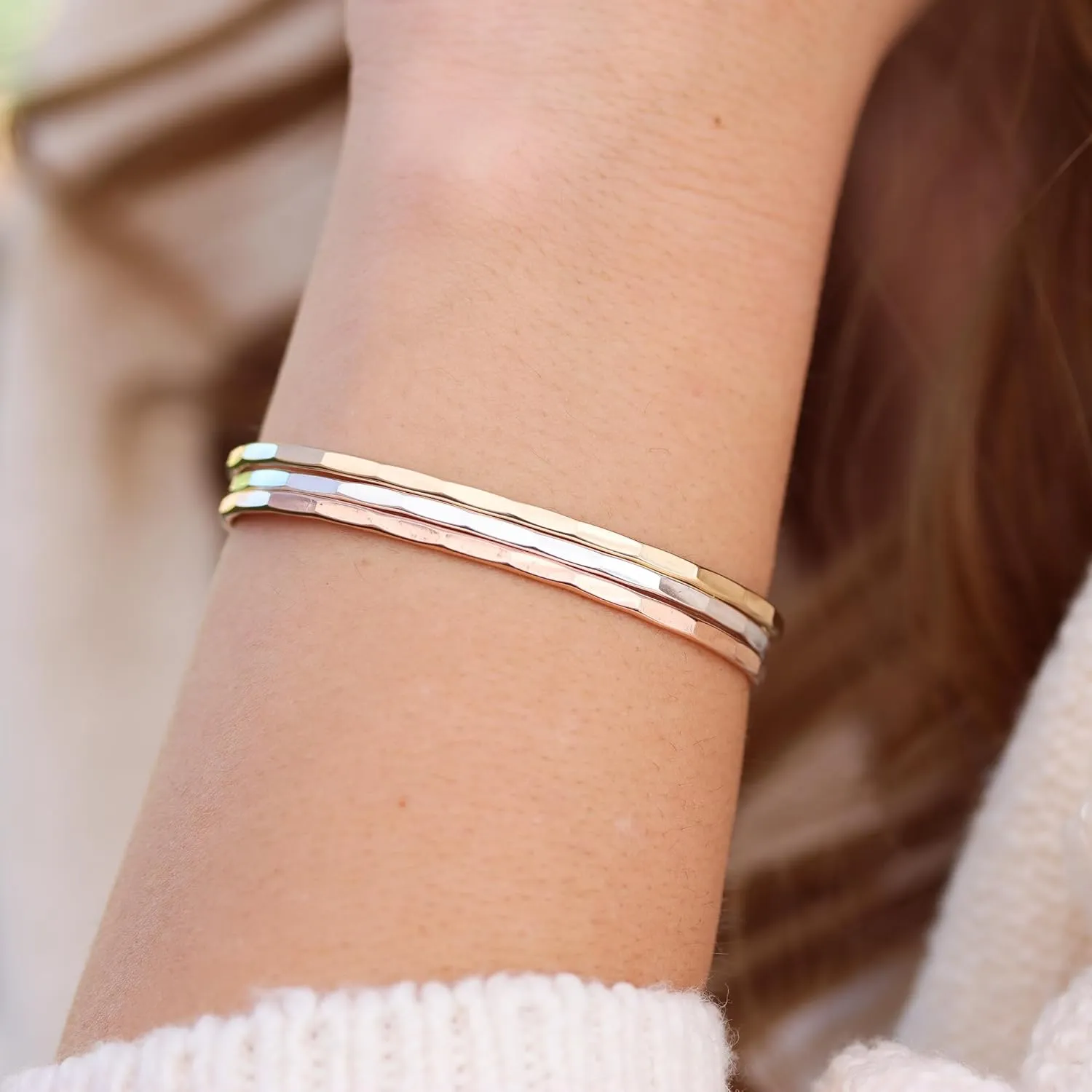 Hammered Signature Cuff in Solid Sterling Silver; Handmade and Hand Textured Bracelet for Women by Lotus Stone Jewelry (Small, Sterling Silver)