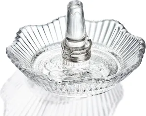 H&D HYALINE & DORA Crystal Scallop Ring Holder for Jewelry,Well-crafted Glass Ring Dish,Jewelry Rack Ring Holder for Wedding,Jewelry Display Decor Gift for Mom Wife Girlfriend(Clear)