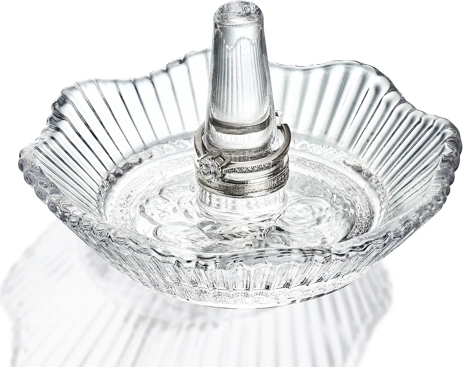 H&D HYALINE & DORA Crystal Scallop Ring Holder for Jewelry,Well-crafted Glass Ring Dish,Jewelry Rack Ring Holder for Wedding,Jewelry Display Decor Gift for Mom Wife Girlfriend(Clear)