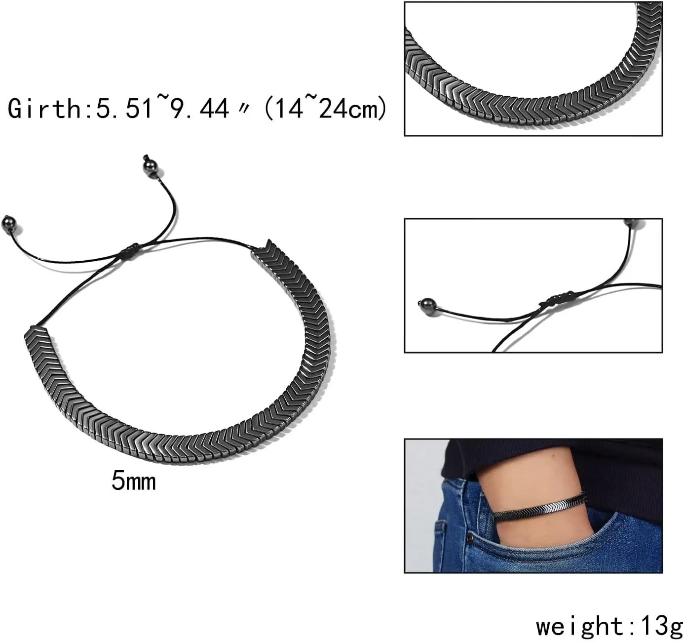 Healing Hematite Black Matte Beads Stretch Bracelet Geometric Love Heart Round Bead Yoga Chakra Meditation Relax Anxiety Adjustable Bracelets Jewelry Gift for Women Men