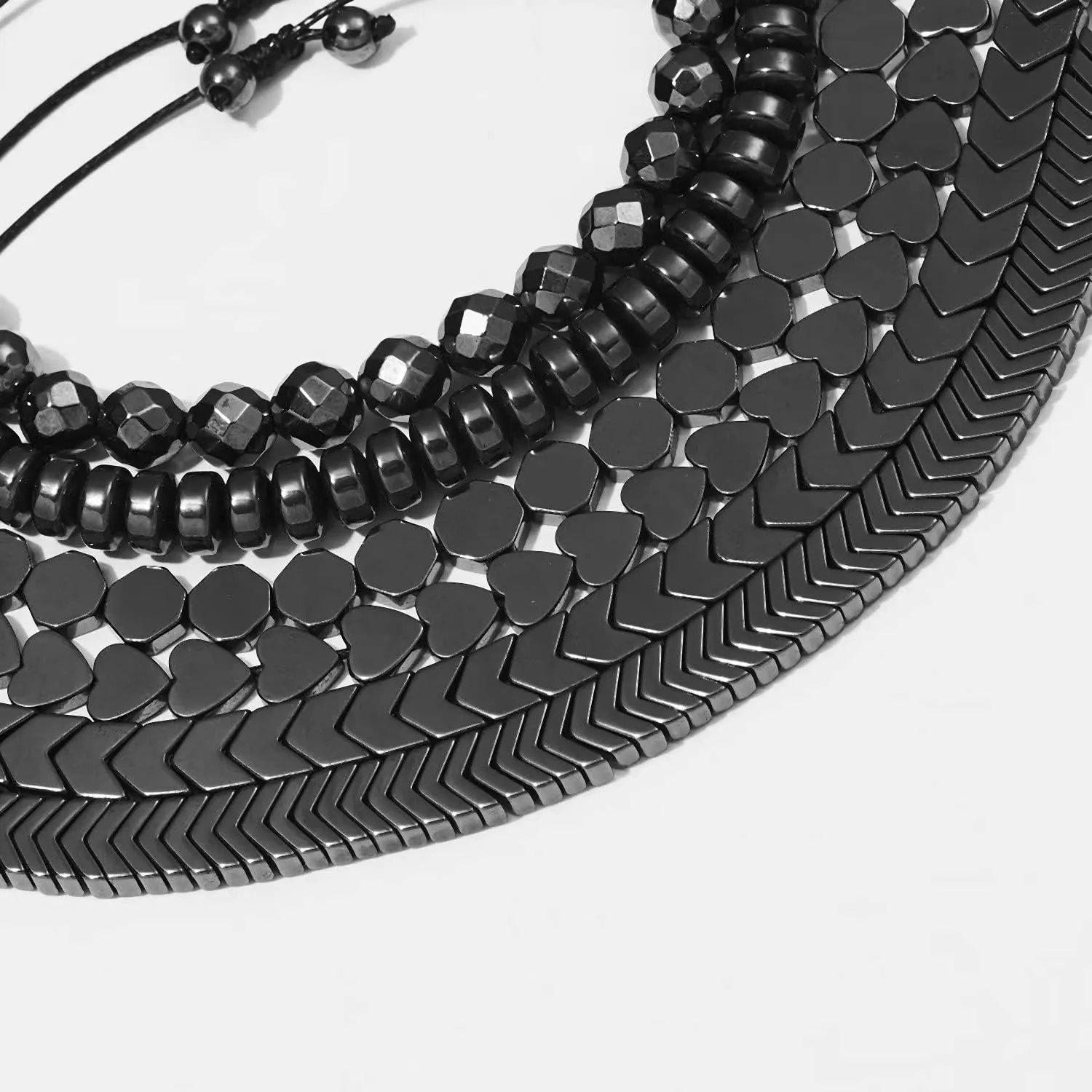 Healing Hematite Black Matte Beads Stretch Bracelet Geometric Love Heart Round Bead Yoga Chakra Meditation Relax Anxiety Adjustable Bracelets Jewelry Gift for Women Men