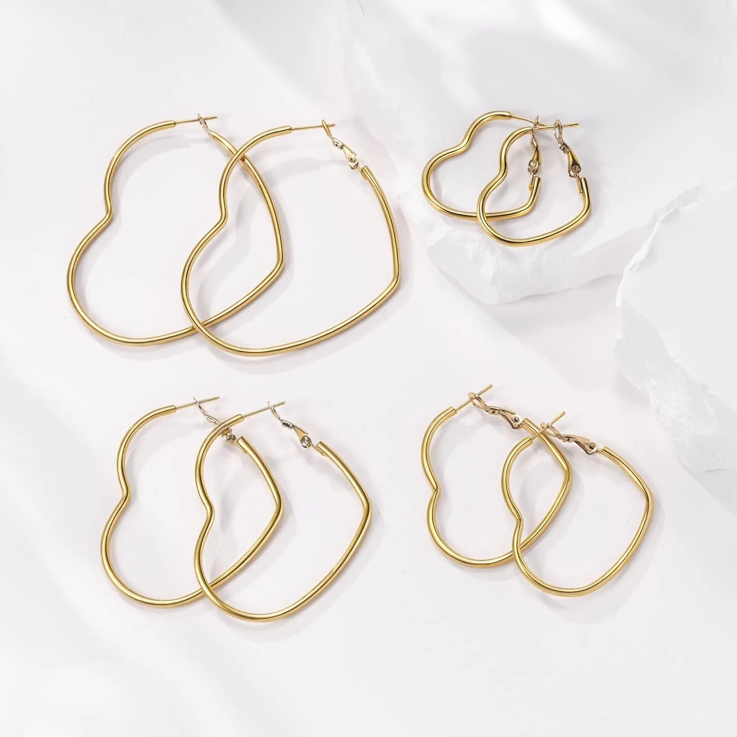 Heart Earrings for Women, 14K Plated Gold/Silver Big Small Stainless Steel Hoops Earrings, Fashion Hypoallergenic Lightweight Heart Shape Jewelry 30/40/50/60mm