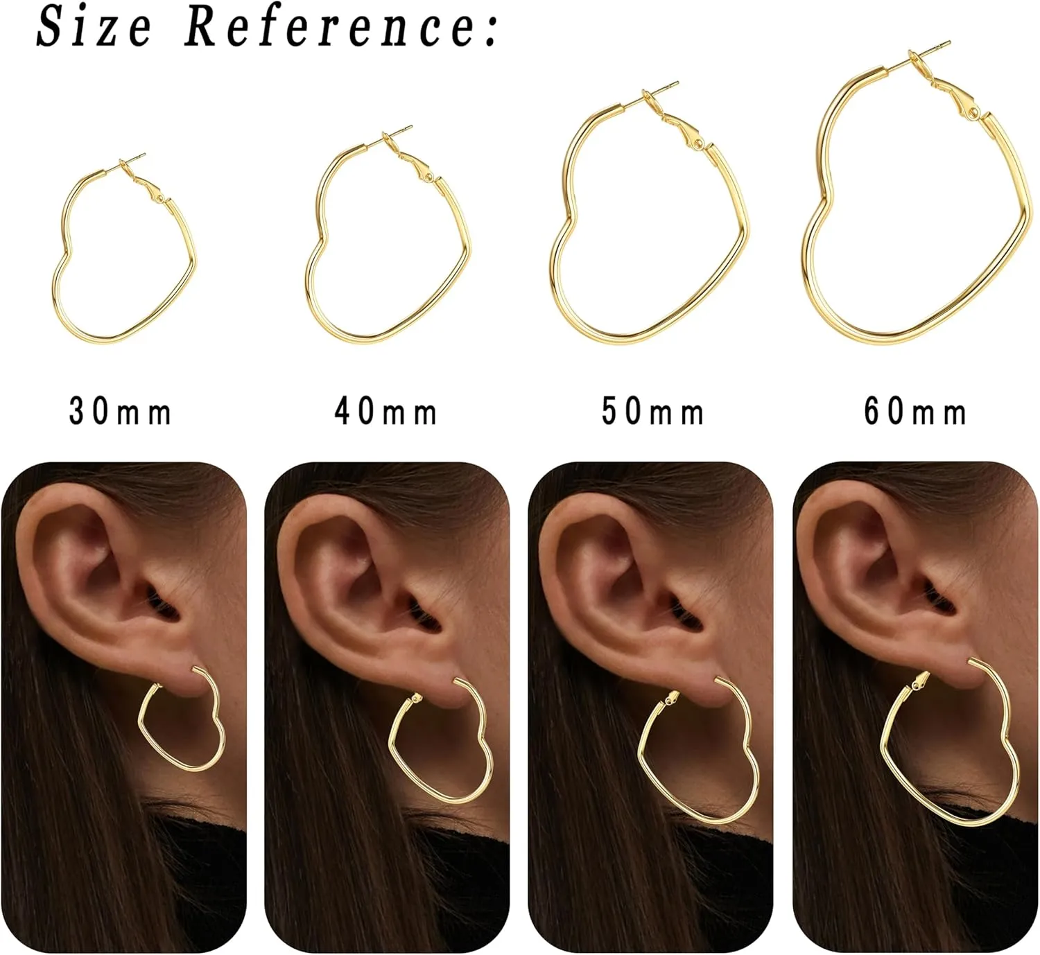 Heart Earrings for Women, 14K Plated Gold/Silver Big Small Stainless Steel Hoops Earrings, Fashion Hypoallergenic Lightweight Heart Shape Jewelry 30/40/50/60mm