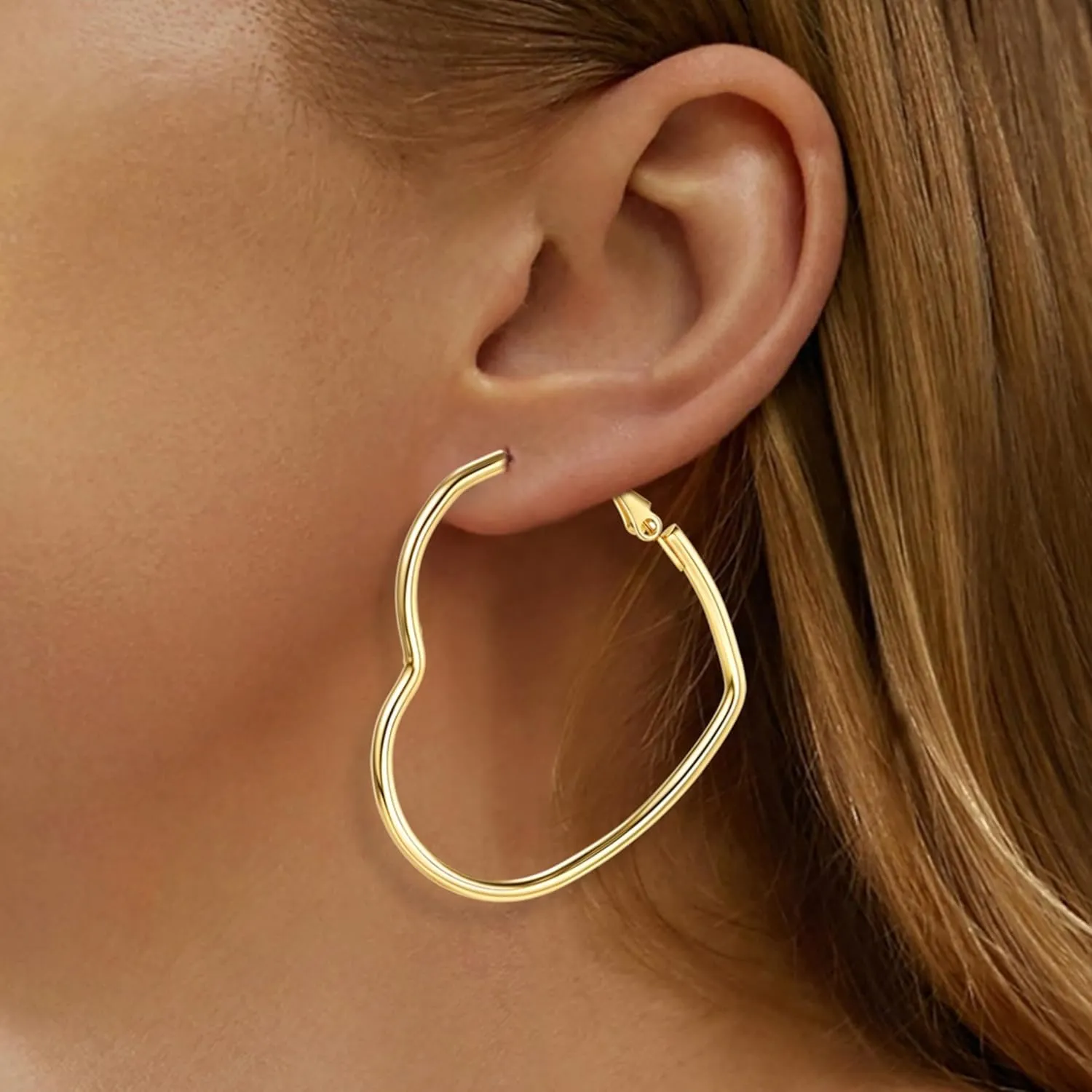 Heart Earrings for Women, 14K Plated Gold/Silver Big Small Stainless Steel Hoops Earrings, Fashion Hypoallergenic Lightweight Heart Shape Jewelry 30/40/50/60mm