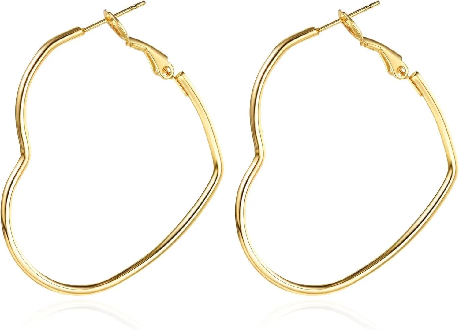 Heart Earrings for Women, 14K Plated Gold/Silver Big Small Stainless Steel Hoops Earrings, Fashion Hypoallergenic Lightweight Heart Shape Jewelry 30/40/50/60mm
