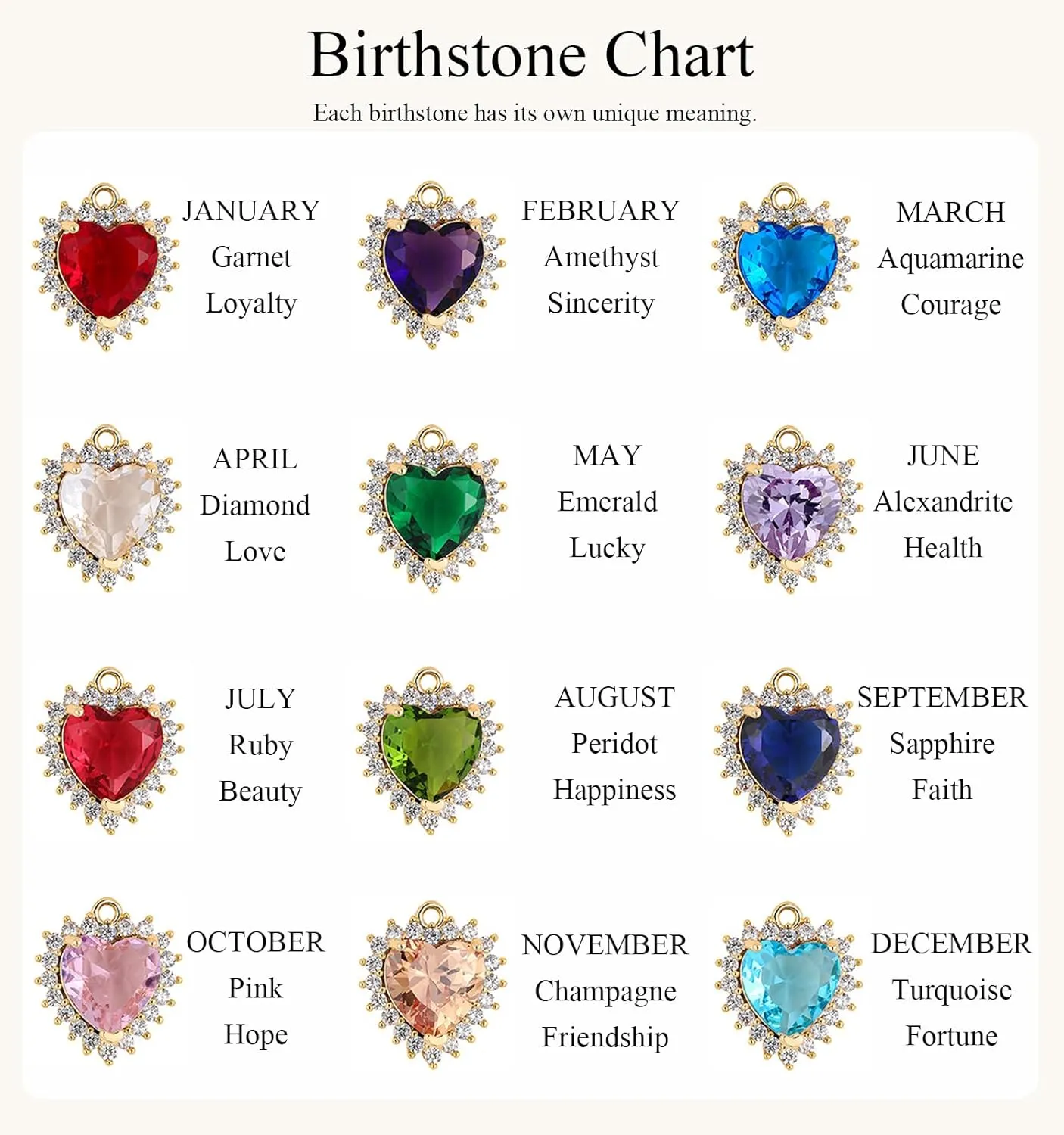 Heart Necklace, 14K Gold Plated Birthstone Necklace Simple Cubic Zirconia Pendant Necklace for Women Jewelry Gifts
