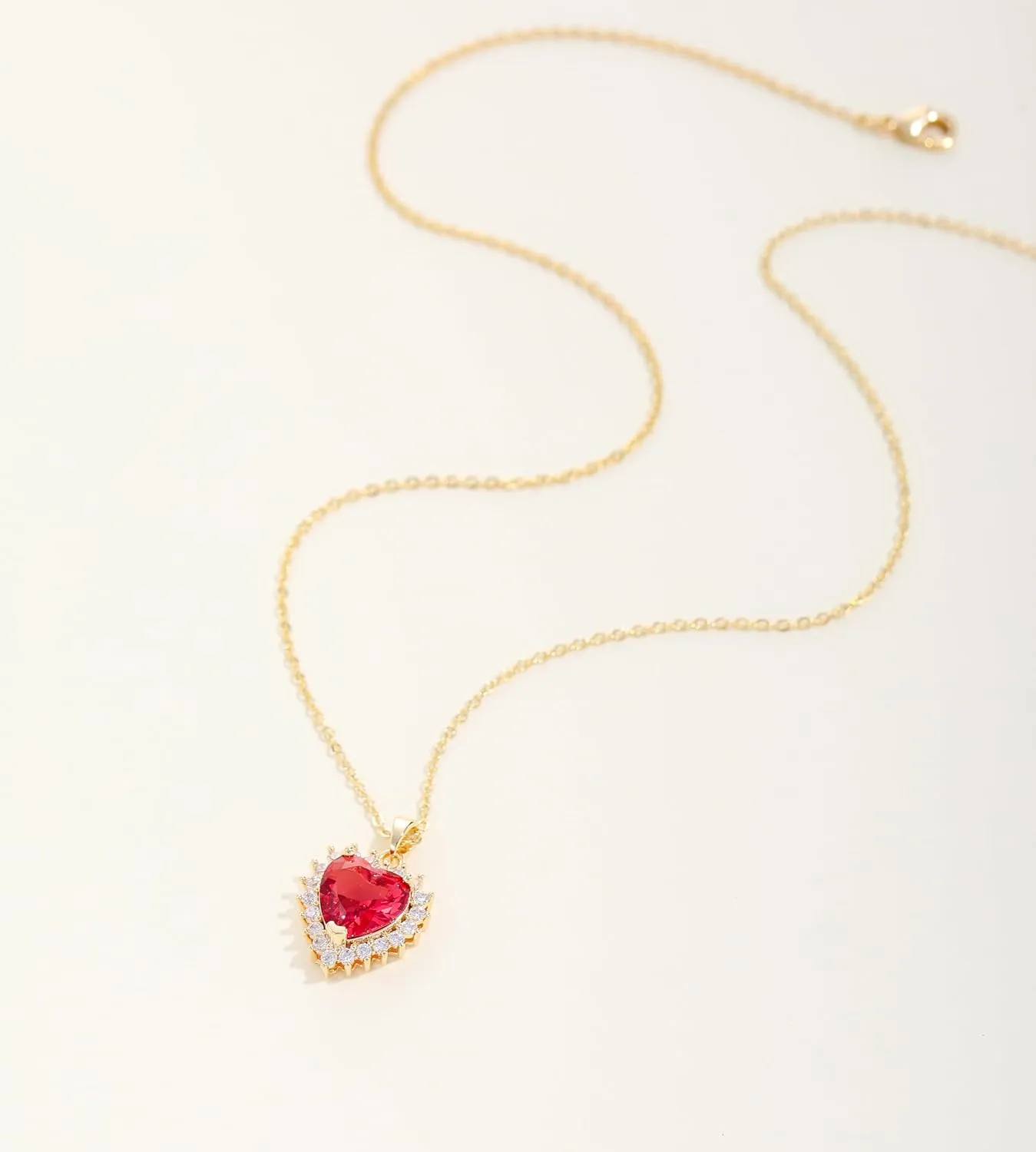 Heart Necklace, 14K Gold Plated Birthstone Necklace Simple Cubic Zirconia Pendant Necklace for Women Jewelry Gifts