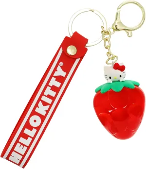 Hello Kitty Liquid-Filled Strawberry 2.5" Keychain With Wristlet Strap