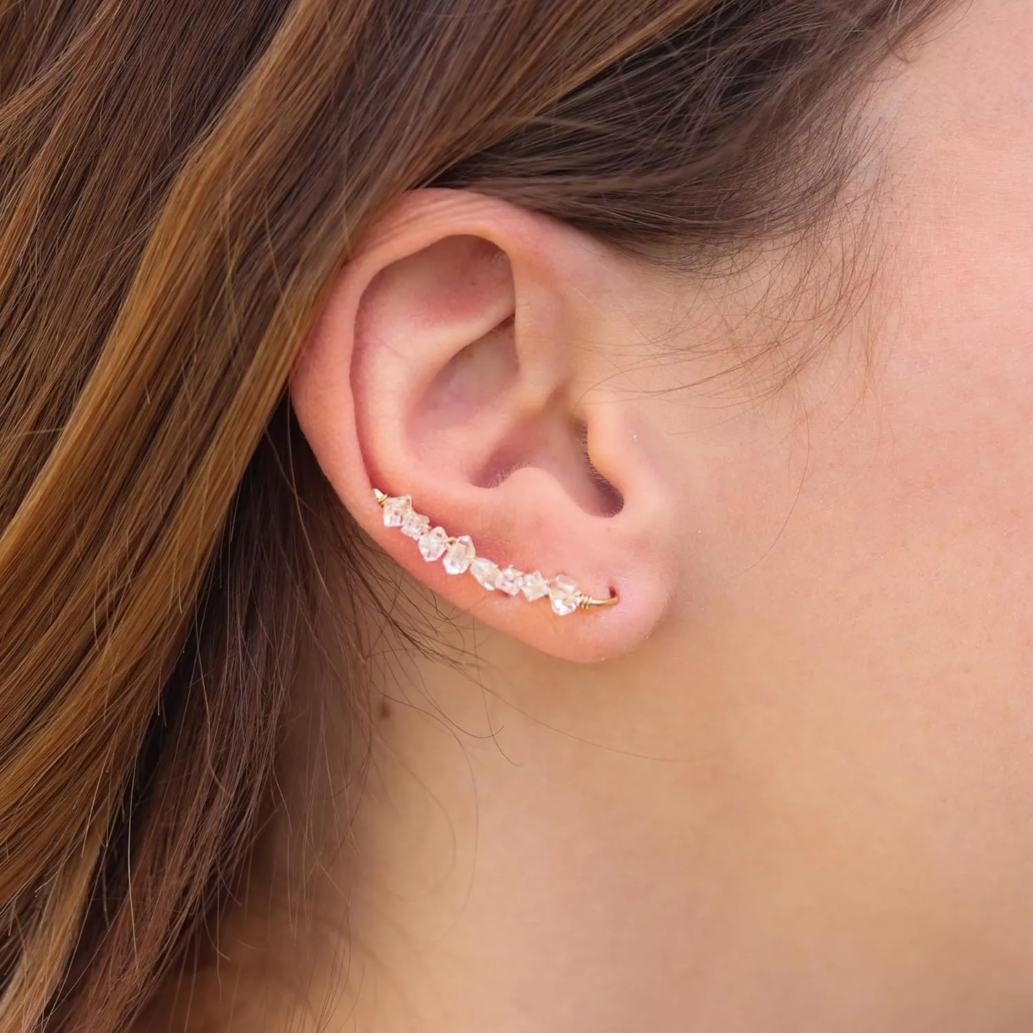 Herkimer Diamond Ear Climbers in Solid Sterling Silver; Handmade by Lotus Stone Jewelry (sterling-silver)