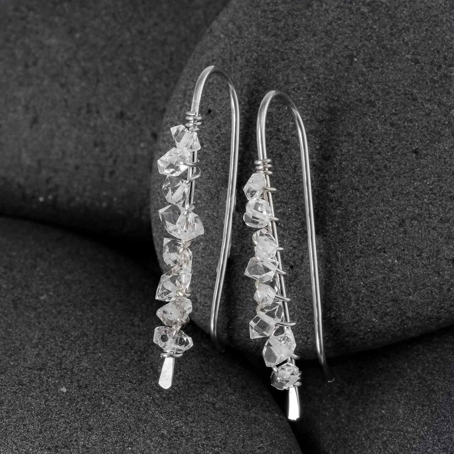 Herkimer Diamond Ear Climbers in Solid Sterling Silver; Handmade by Lotus Stone Jewelry (sterling-silver)