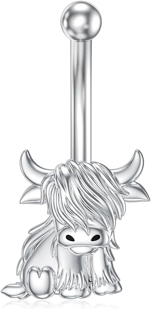 Highland Cow Belly Button Rings Stud 925 Sterling Silver Belly Piercing Jewelry Hypoallergenic Navel Rings Gifts for Women