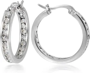 Hoops & Loops 925 Sterling Silver Cubic Zirconia Channel Set Inside-Out Click-Top Hoop Earrings for Women Teen Girls, Silver, Gold, Rose, Black 15mm, 20mm, 25mm