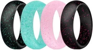 HSQYJ 4 Pack Silicone Wedding Rings for Women Men Comfortable Rubber Band Waterproof Rings for Sport Comfortable fit Skin Safe Glitters Black Blue Pink 5.7MM Width