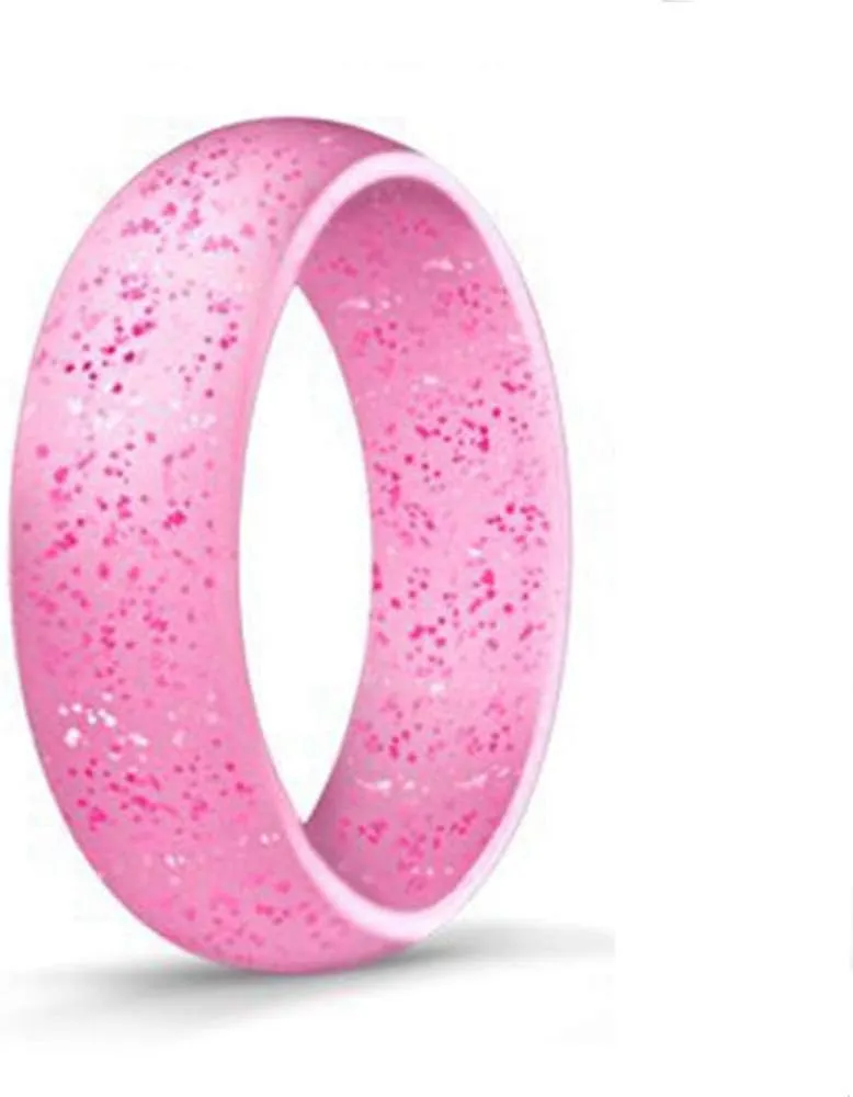 HSQYJ 4 Pack Silicone Wedding Rings for Women Men Comfortable Rubber Band Waterproof Rings for Sport Comfortable fit Skin Safe Glitters Black Blue Pink 5.7MM Width