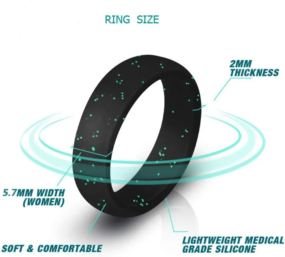 HSQYJ 4 Pack Silicone Wedding Rings for Women Men Comfortable Rubber Band Waterproof Rings for Sport Comfortable fit Skin Safe Glitters Black Blue Pink 5.7MM Width