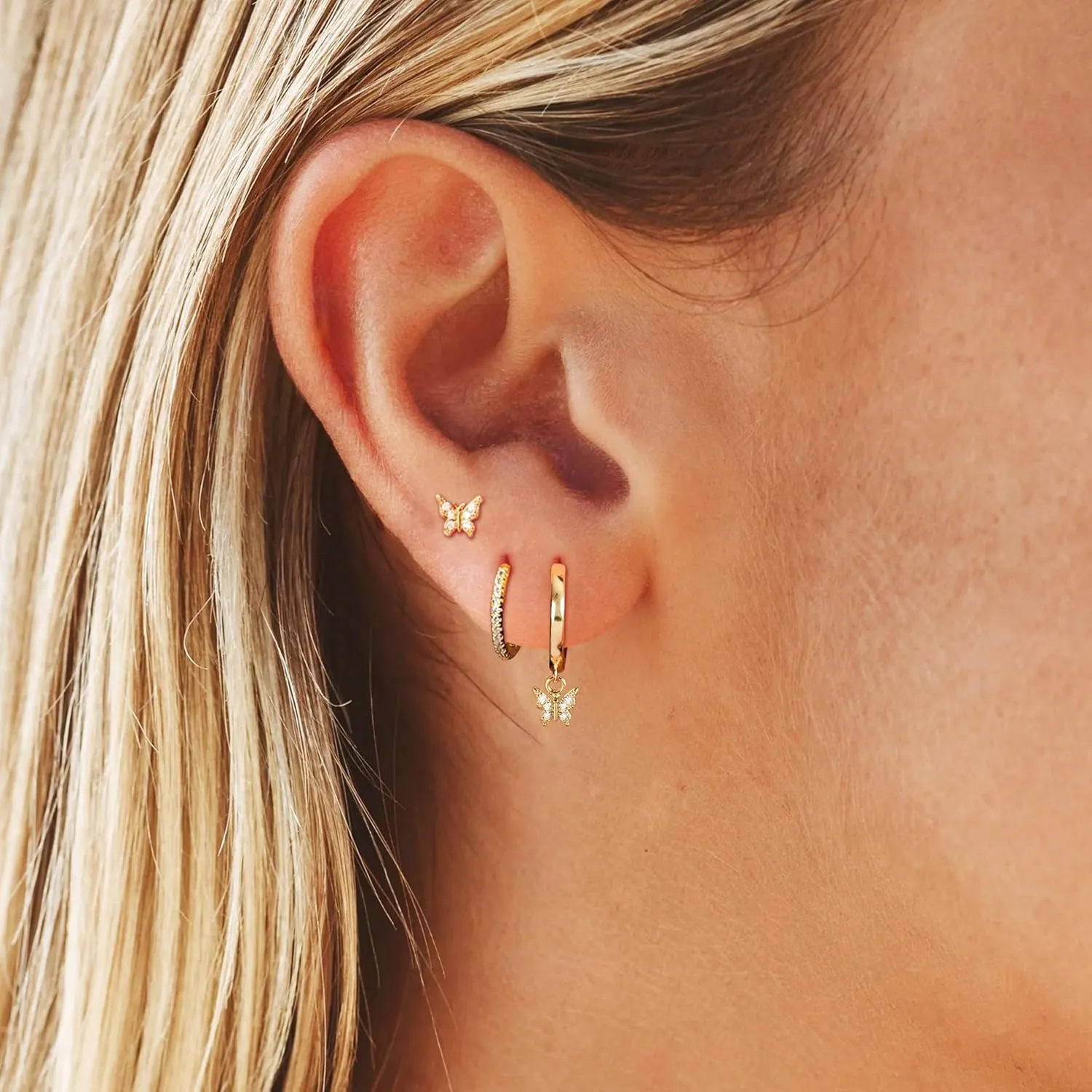 Huggie Earrings Set for Women Plated Earring Sets for Multiple Piercing Rhinestone Hypoallergenic Stackable Small Cartilage Hoop Earrings for Women Jewelry Gifts