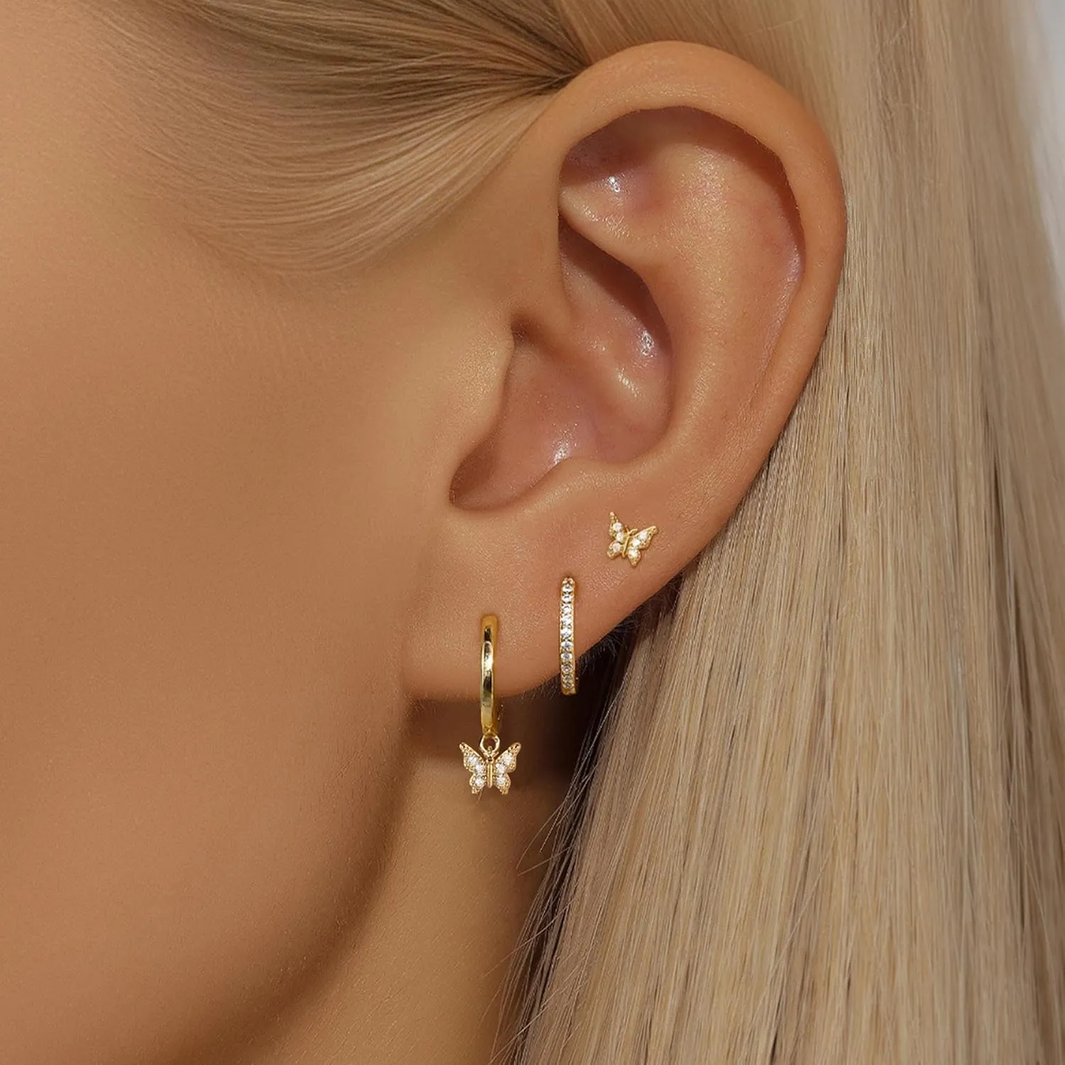 Huggie Earrings Set for Women Plated Earring Sets for Multiple Piercing Rhinestone Hypoallergenic Stackable Small Cartilage Hoop Earrings for Women Jewelry Gifts