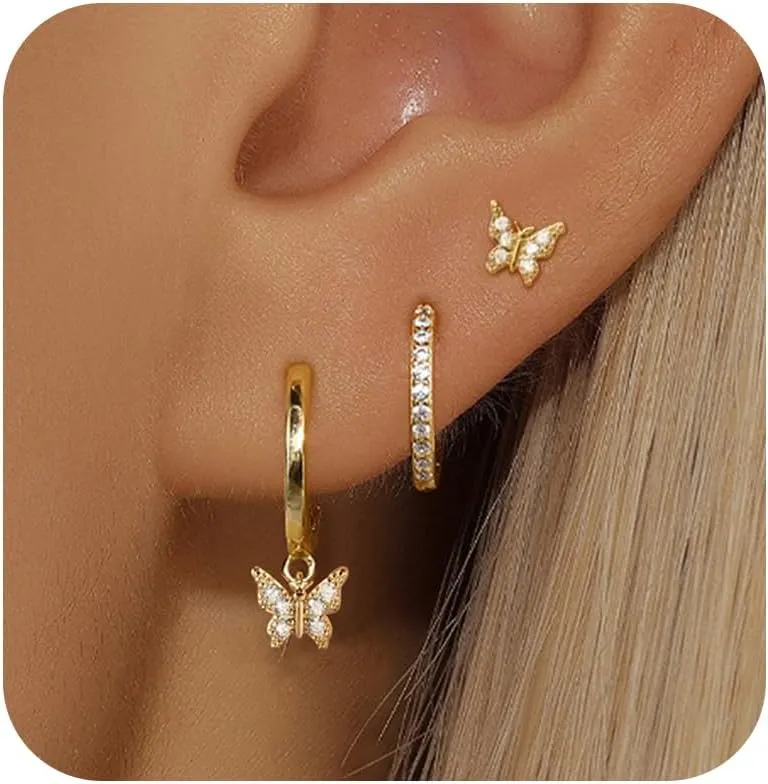 Huggie Earrings Set for Women Plated Earring Sets for Multiple Piercing Rhinestone Hypoallergenic Stackable Small Cartilage Hoop Earrings for Women Jewelry Gifts