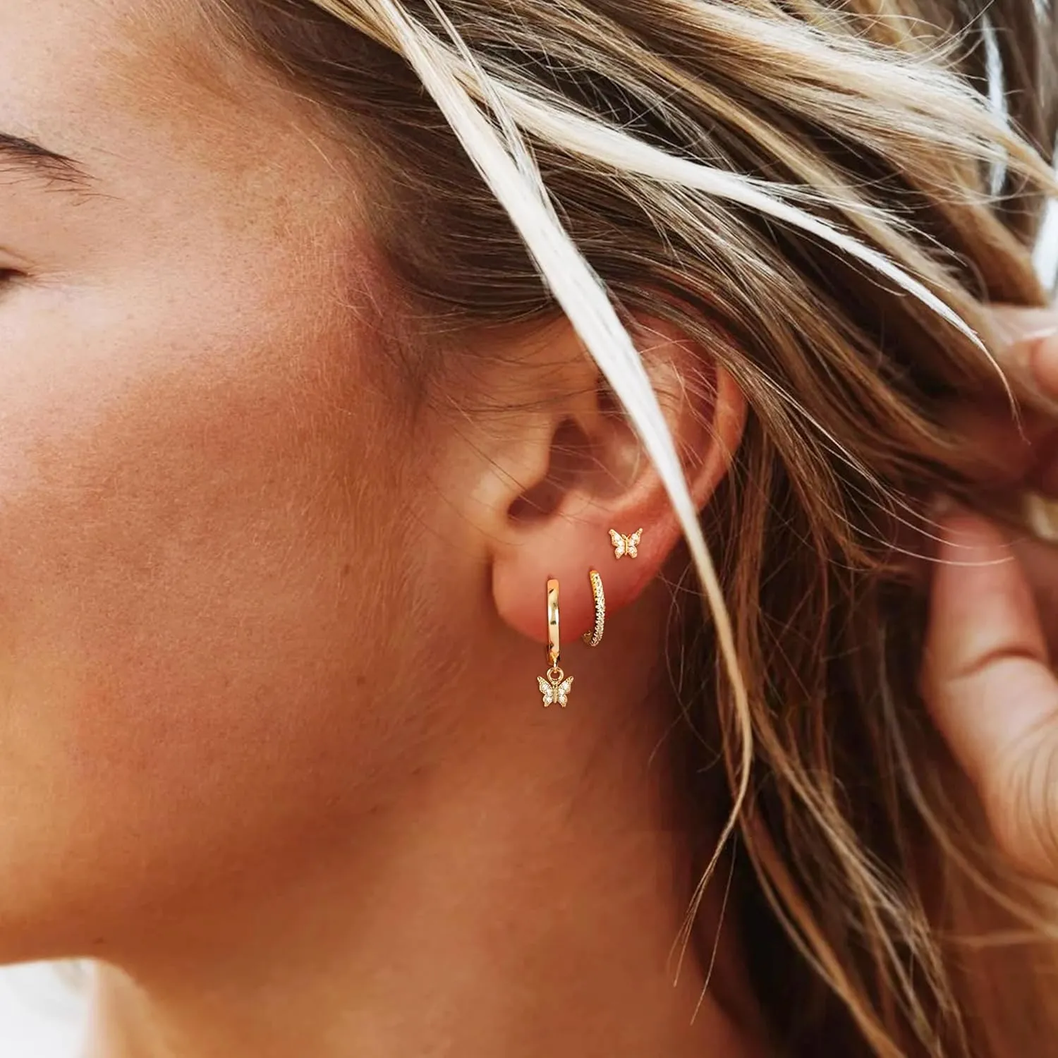 Huggie Earrings Set for Women Plated Earring Sets for Multiple Piercing Rhinestone Hypoallergenic Stackable Small Cartilage Hoop Earrings for Women Jewelry Gifts