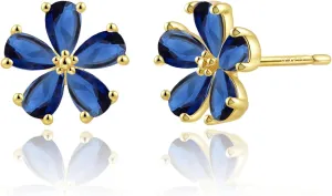Hypoallergenic Flower Stud Earrings for Women | Dainty 14K Gold Plated Cubic Zirconia Jewelry with 925 Sterling Silver Post | Gift for Sensitive Ears, Daily & Occasions