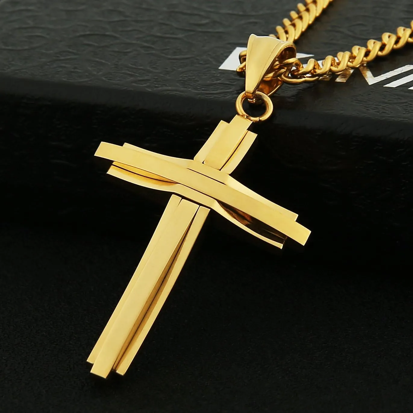 HZMAN Mens Polished Stainless Steel Silver Cross Pendant Necklace 22 2 Inches Chain