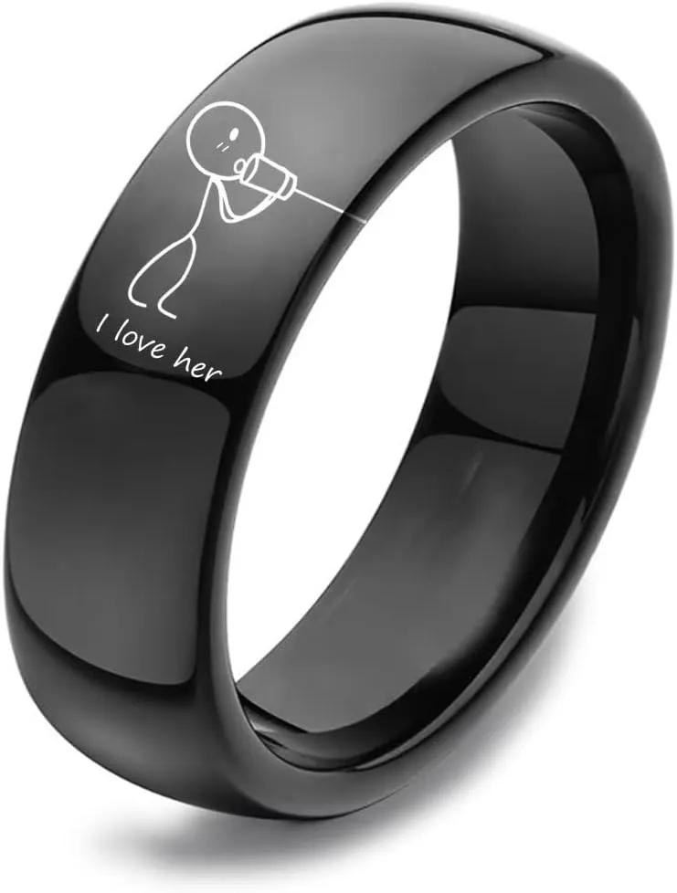 I Love Her and I Love Him Stainless Steel Black Couples Ring,Girlfriend Boyfriend Gifts for Anniversary Valentines Day Wedding,Romantic Gifts Band