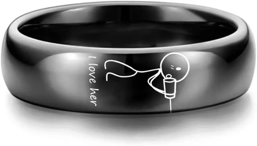 I Love Her and I Love Him Stainless Steel Black Couples Ring,Girlfriend Boyfriend Gifts for Anniversary Valentines Day Wedding,Romantic Gifts Band
