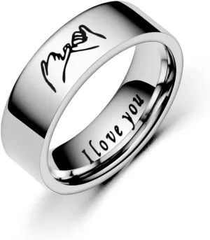 I Love You Letters Titanium Steel Couple Ring size 9 Silver