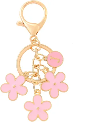 IKANOO Pink Flower Initial Letter Keychain Flower Bag Charms Enameled Keyring For Women Girls Purse Bag Accessories Jewellery