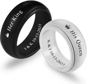 INBLUE Personalized Matching Silicone Rings for Couples His and Hers Wedding Ring Sets Custom Engraved Text/Symbol Wedding Band Promise Rings Gift for Husband Wife