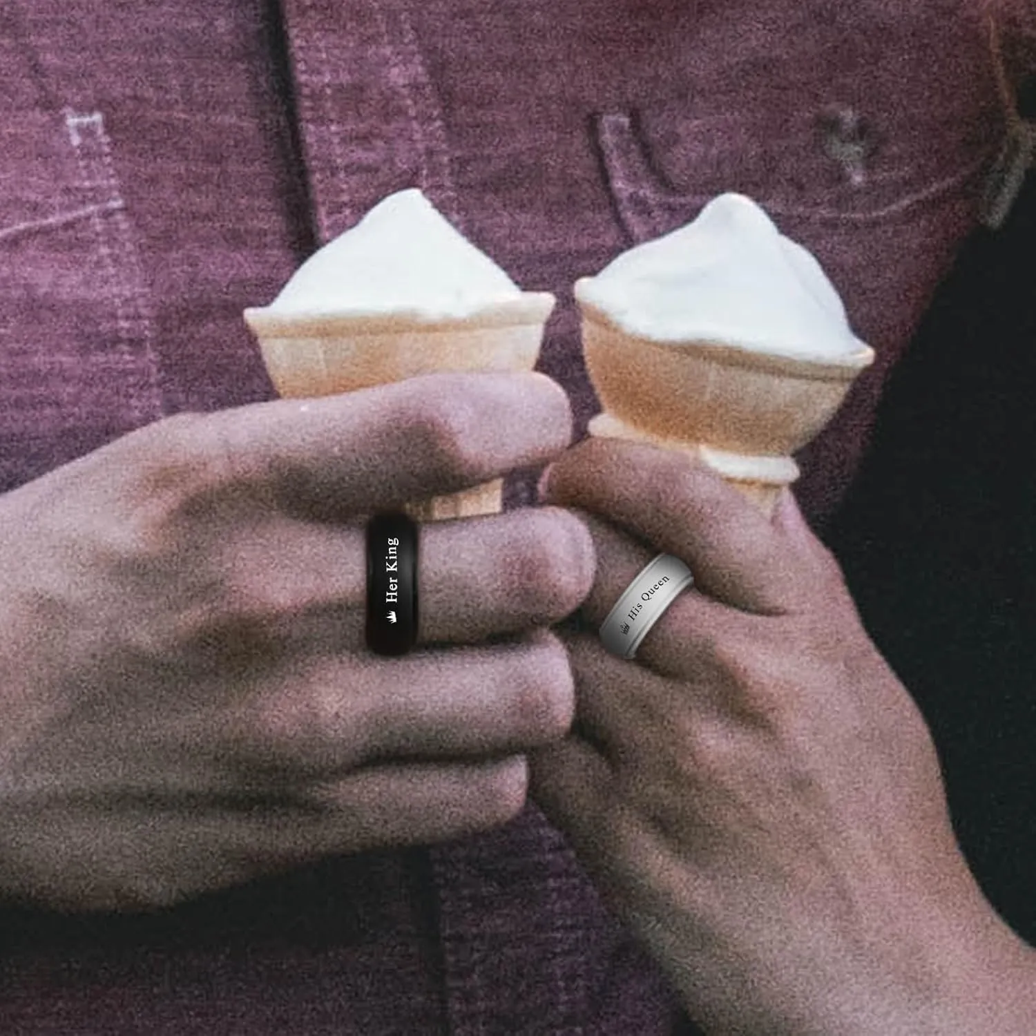 INBLUE Personalized Matching Silicone Rings for Couples His and Hers Wedding Ring Sets Custom Engraved Text/Symbol Wedding Band Promise Rings Gift for Husband Wife