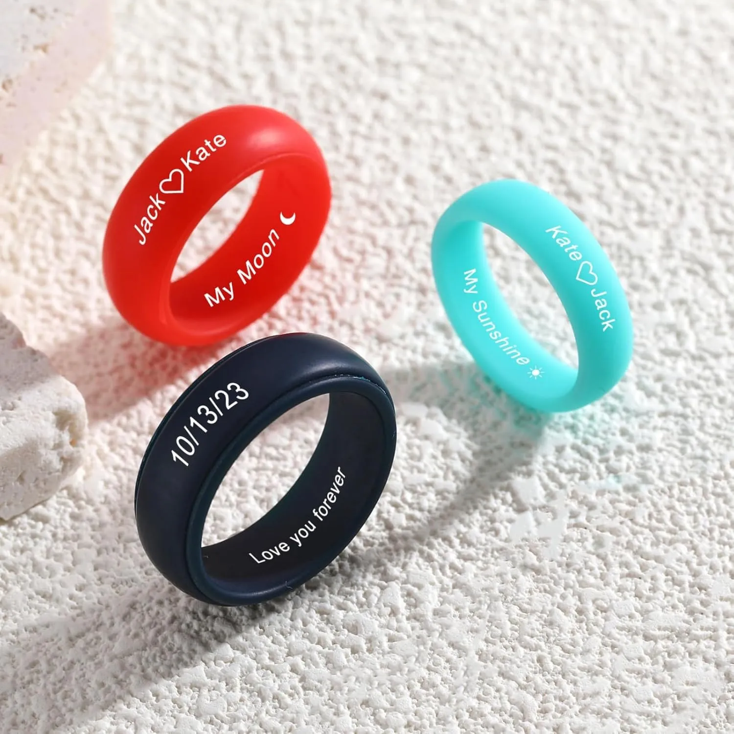 INBLUE Personalized Matching Silicone Rings for Couples His and Hers Wedding Ring Sets Custom Engraved Text/Symbol Wedding Band Promise Rings Gift for Husband Wife